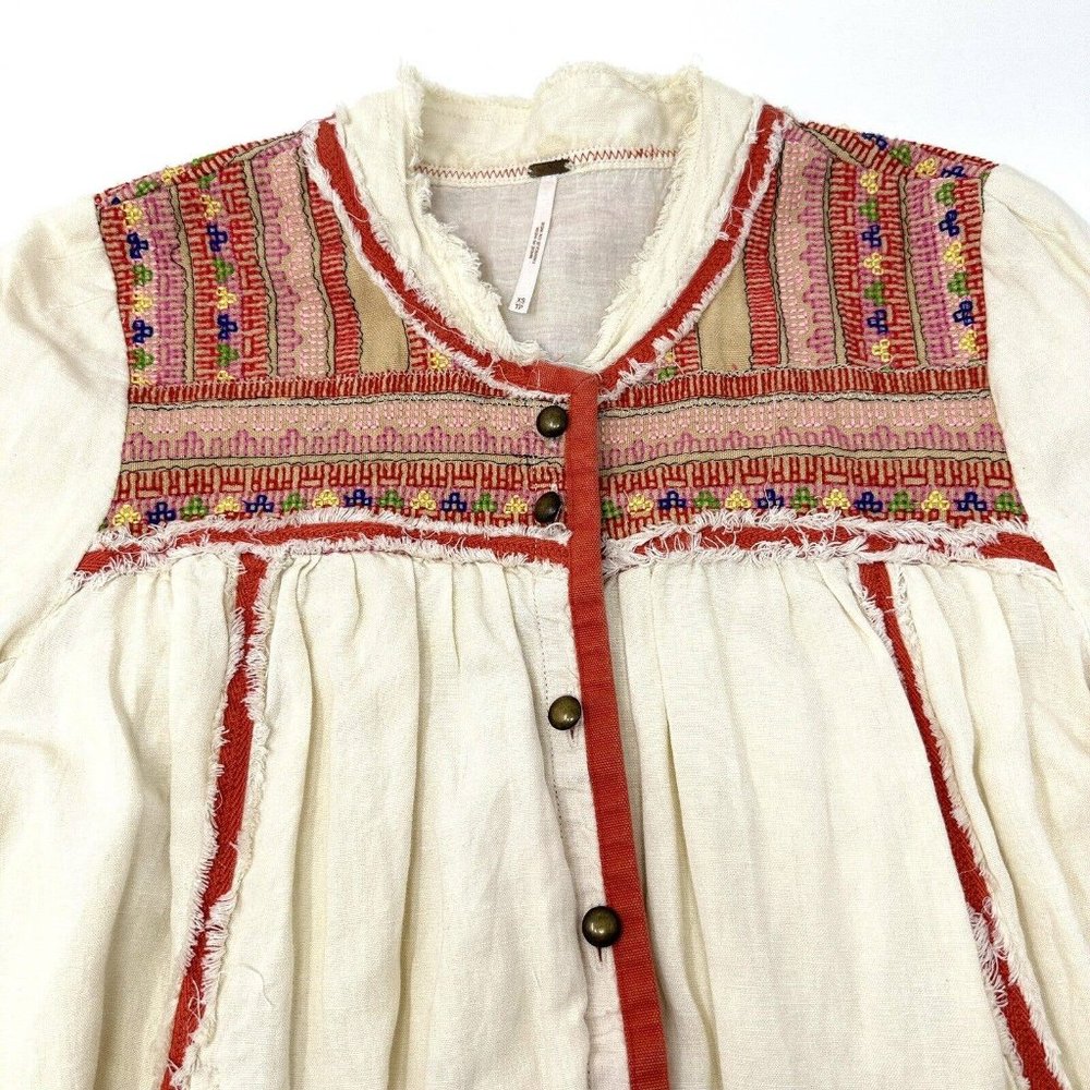 Free People Trapeze Prairie Jacket Embroidered Layered Size XS *Missing Button* - Picture 4 of 5